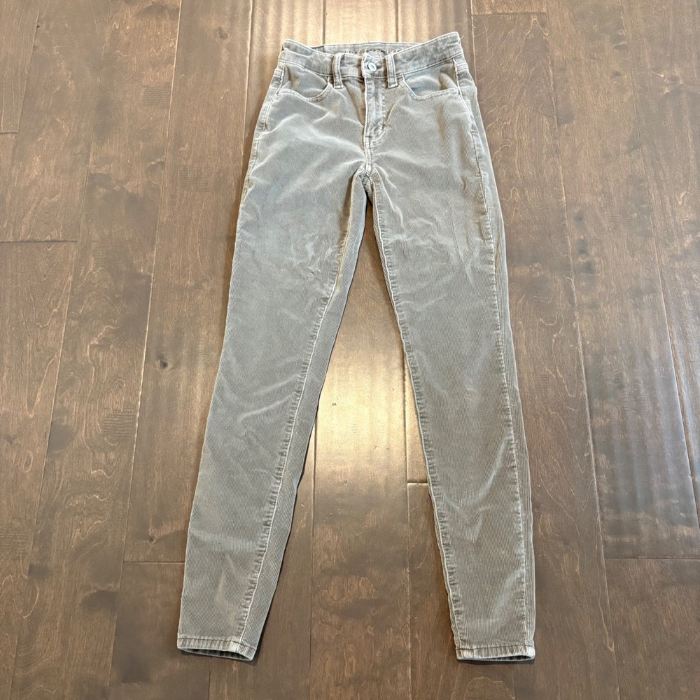 American Eagle High Rise Corduroy Legging Pants Size 00 Olive Green Stretch